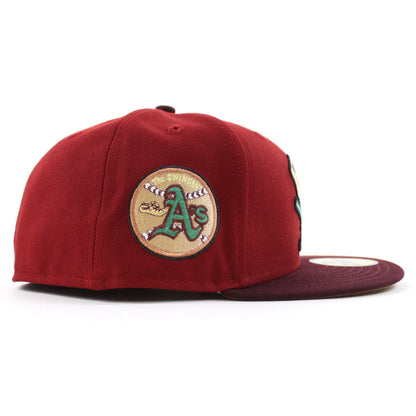 Oakland Athletics Swinging As New Era 59Fifty Fitted Hat (Red Maroon Bronze Under Brim)