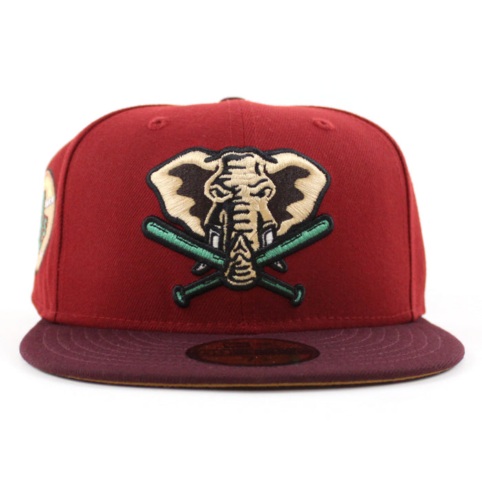 Oakland Athletics Swinging As New Era 59Fifty Fitted Hat (Red Maroon Bronze Under Brim)