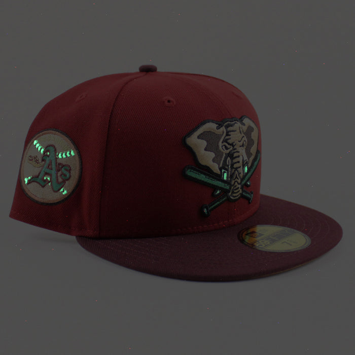 Oakland Athletics Swinging As New Era 59Fifty Fitted Hat (Red Maroon Bronze Under Brim)