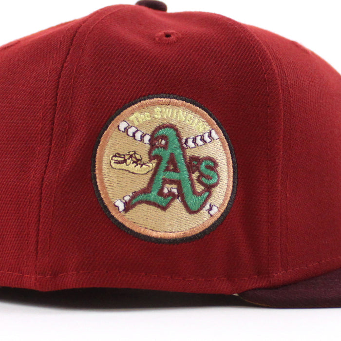 Oakland Athletics Swinging As New Era 59Fifty Fitted Hat (Red Maroon Bronze Under Brim)