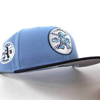 Oakland Athletics Swinging As New Era 59Fifty Fitted Hat (SkyBlue Navy Gray Under Brim)