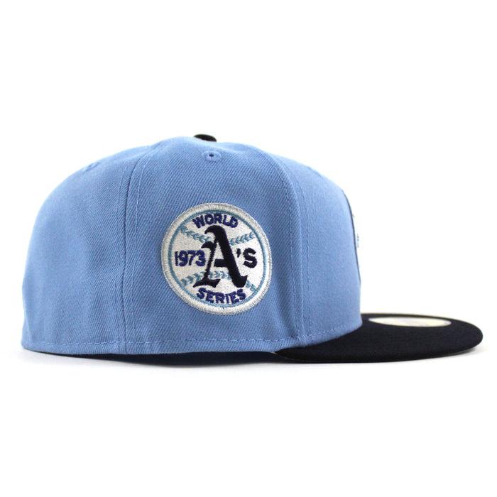 Oakland Athletics Swinging As New Era 59Fifty Fitted Hat (SkyBlue Navy Gray Under Brim)