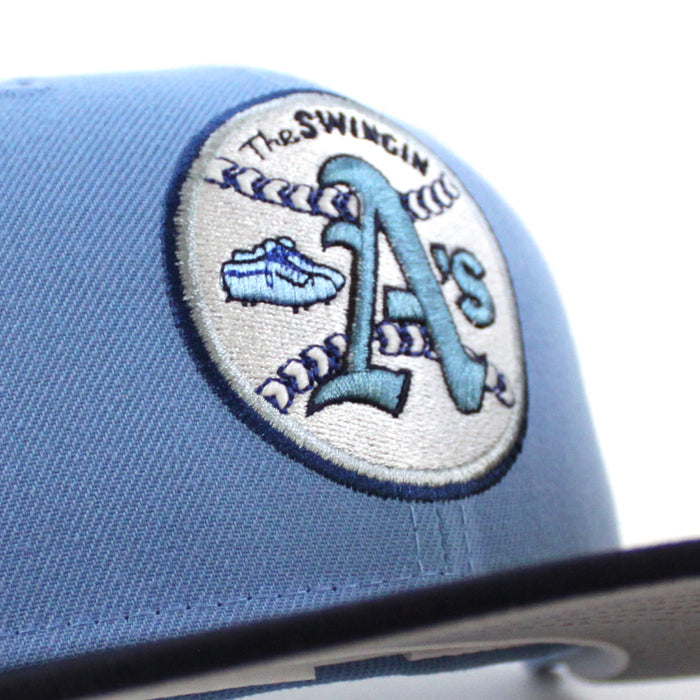 Oakland Athletics Swinging As New Era 59Fifty Fitted Hat (SkyBlue Navy Gray Under Brim)