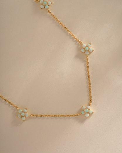 Opal Flower Charm Necklace