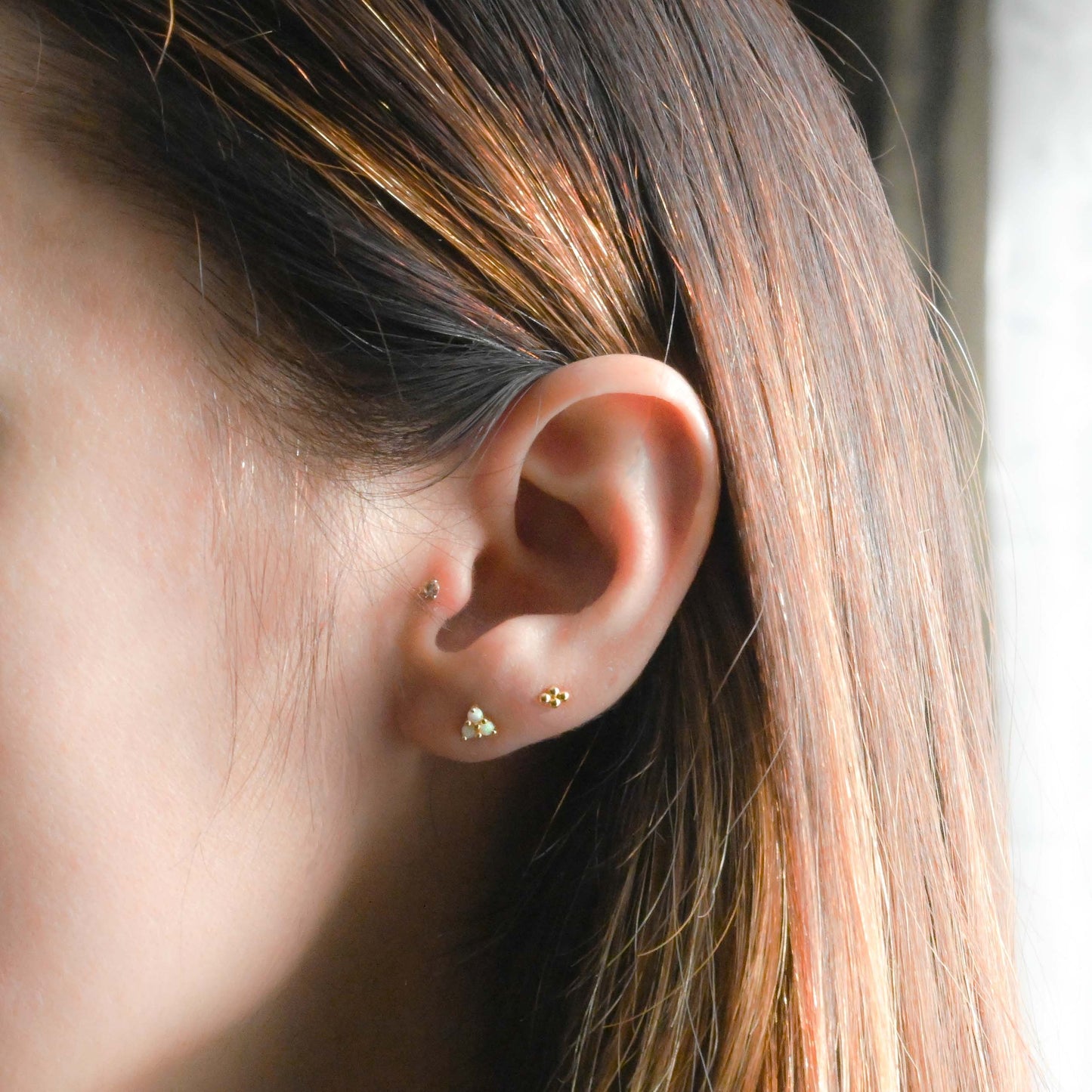 Opal Three Stone Studs