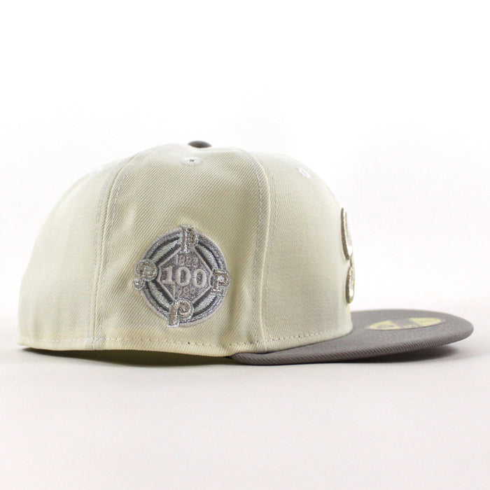 Philadelphia Phillies 100 Years Patch 59Fifty New Era Fitted Hat (Chrome White Stone Gray Under Brim)