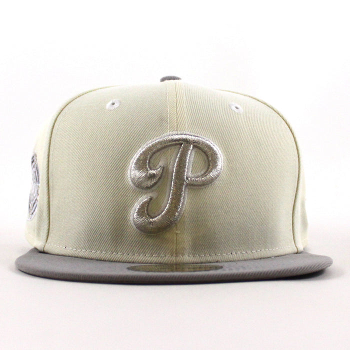 Philadelphia Phillies 100 Years Patch 59Fifty New Era Fitted Hat (Chrome White Stone Gray Under Brim)