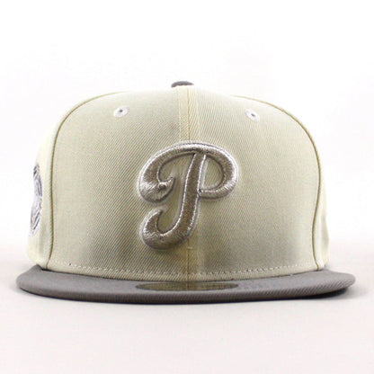 Philadelphia Phillies 100 Years Patch 59Fifty New Era Fitted Hat (Chrome White Stone Gray Under Brim)