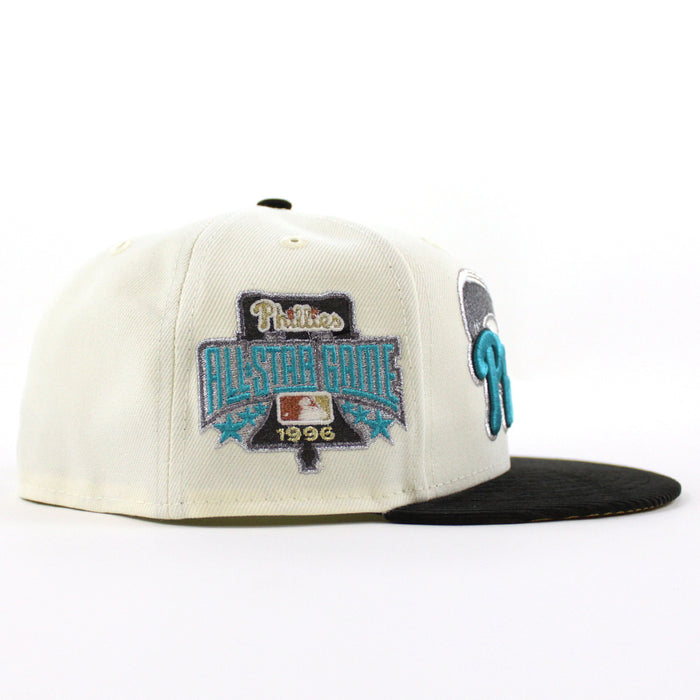 Philadelphia Phillies 1996 All Star Game 59Fifty New Era Fitted Hat (Glow in the Dark Chrome White Corduroy Metallic Gold Under Brim)