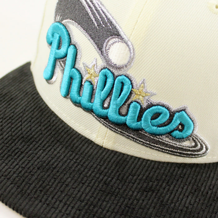 Philadelphia Phillies 1996 All Star Game 59Fifty New Era Fitted Hat (Glow in the Dark Chrome White Corduroy Metallic Gold Under Brim)