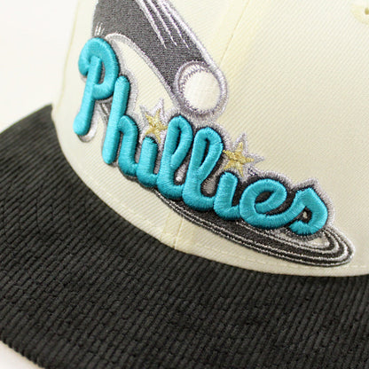 Philadelphia Phillies 1996 All Star Game 59Fifty New Era Fitted Hat (Glow in the Dark Chrome White Corduroy Metallic Gold Under Brim)