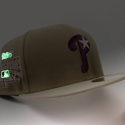 Philadelphia Phillies 1996 All Star Game 59Fifty New Era Fitted Hat (Khaki Camel Pink Under Brim)