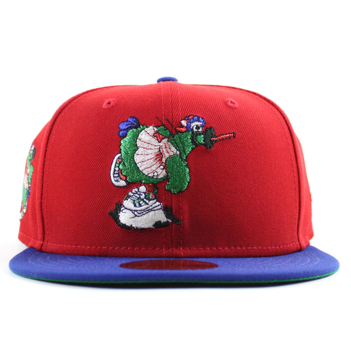 Philadelphia Phillies The Phillie Phanatic 59Fifty New Era Fitted Hat (Scarlet Red Royal Blue Green Under Brim)