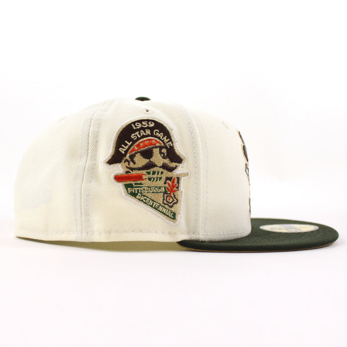 Pittsburgh Pirates 1959 All Star Game New Era 59Fifty Fitted Hat (GITD CHROME WHITE DARK SEAWEED KHAKI Under Brim)