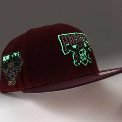 Pittsburgh Pirates 2006 All Star Game 59Fifty New Era Fitted Hat (Glow in the Dark H Red Maroon Blush Sky Under Brim)