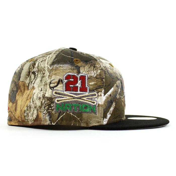 Pittsburgh Pirates ROBERTO CLEMENTE 21 Nations Patch New Era 59Fifty Fitted Hat (RealTree Black Gray Under Brim)