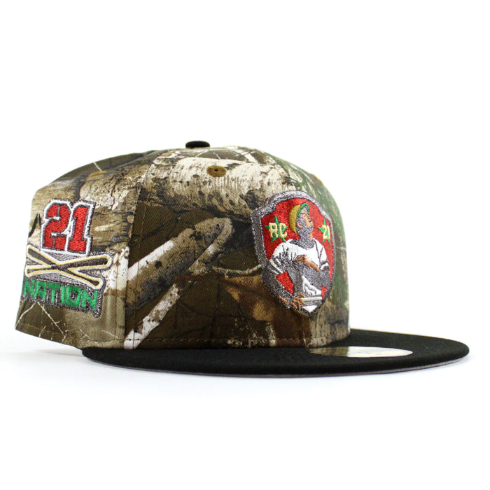 Pittsburgh Pirates ROBERTO CLEMENTE 21 Nations Patch New Era 59Fifty Fitted Hat (RealTree Black Gray Under Brim)