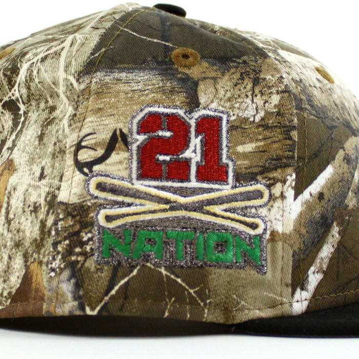 Pittsburgh Pirates ROBERTO CLEMENTE 21 Nations Patch New Era 59Fifty Fitted Hat (RealTree Black Gray Under Brim)