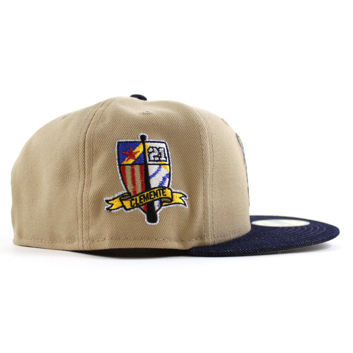 Pittsburgh Pirates Roberto Clemente 59Fifty New Era Fitted Hat (Drip Logo Camel Navy Gray Under Brim)