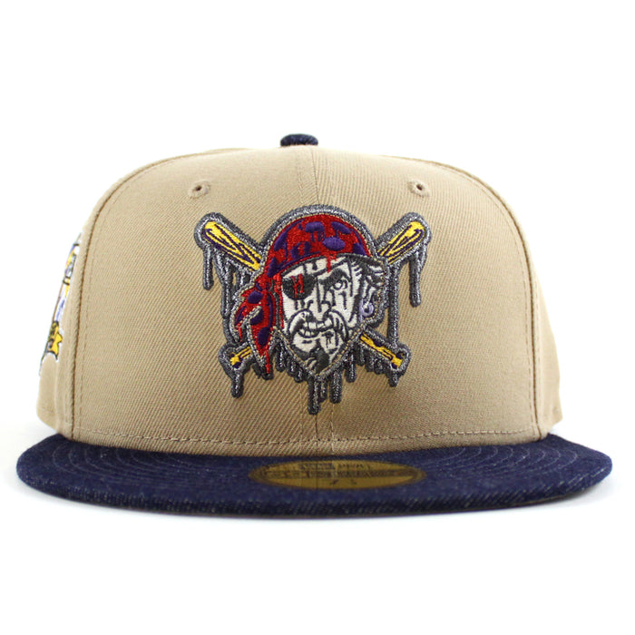 Pittsburgh Pirates Roberto Clemente 59Fifty New Era Fitted Hat (Drip Logo Camel Navy Gray Under Brim)