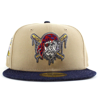 Pittsburgh Pirates Roberto Clemente 59Fifty New Era Fitted Hat (Drip Logo Camel Navy Gray Under Brim)