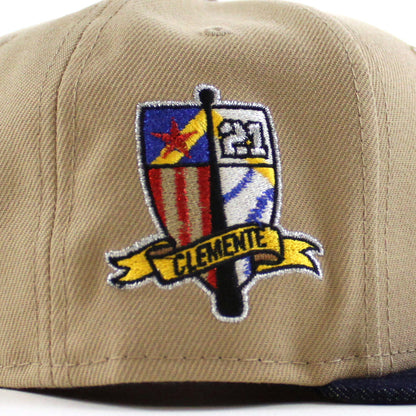 Pittsburgh Pirates Roberto Clemente 59Fifty New Era Fitted Hat (Drip Logo Camel Navy Gray Under Brim)