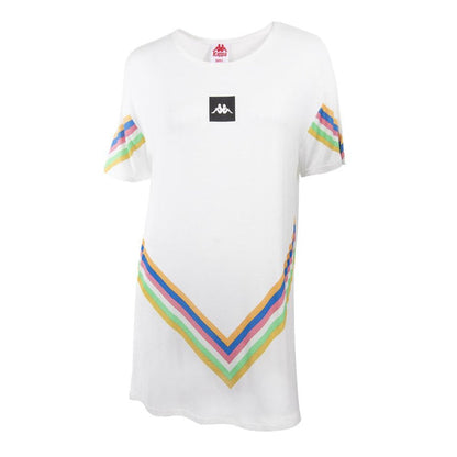 Polera Larga Blanca Franjas Multicolor