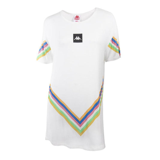 Polera Larga Blanca Franjas Multicolor