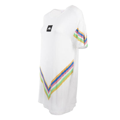 Polera Larga Blanca Franjas Multicolor