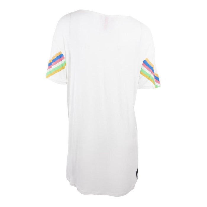 Polera Larga Blanca Franjas Multicolor