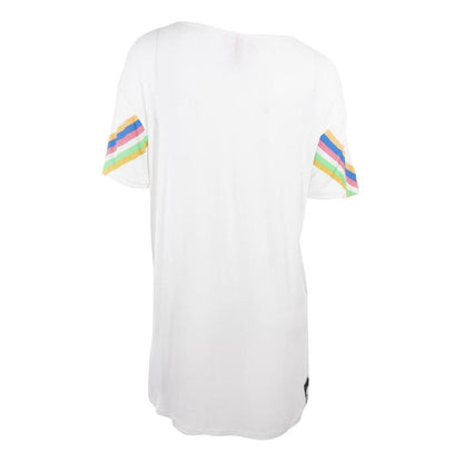 Polera Larga Blanca Franjas Multicolor