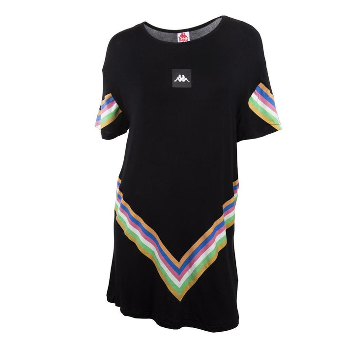 Polera Larga Negra Franjas Multicolor
