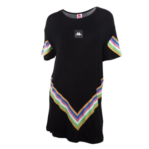 Polera Larga Negra Franjas Multicolor