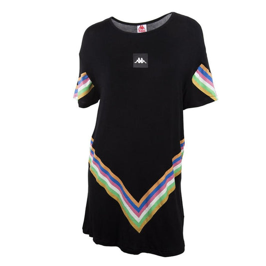 Polera Larga Negra Franjas Multicolor