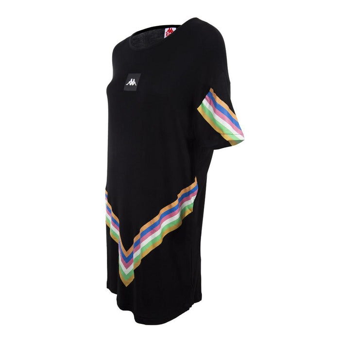 Polera Larga Negra Franjas Multicolor