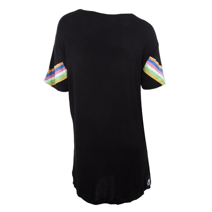 Polera Larga Negra Franjas Multicolor