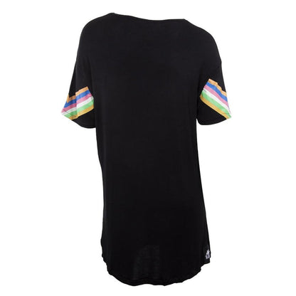Polera Larga Negra Franjas Multicolor