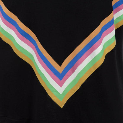 Polera Larga Negra Franjas Multicolor
