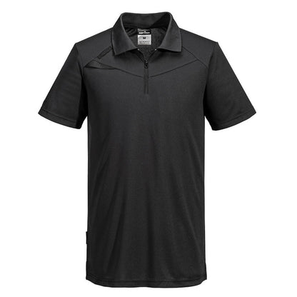 Black polo shirt on a white background