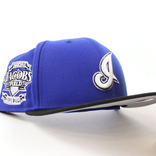 🚨PRE-ORDER🚨 Cleveland Indians Jacobs Field New Era 59Fifty Fitted Hat (Irvington 1.0 Majestic Blue Black Gray Under Brim)