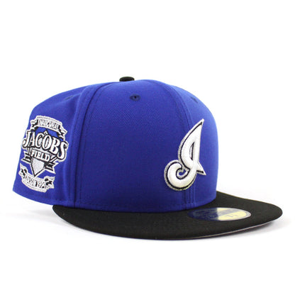 🚨PRE-ORDER🚨 Cleveland Indians Jacobs Field New Era 59Fifty Fitted Hat (Irvington 1.0 Majestic Blue Black Gray Under Brim)