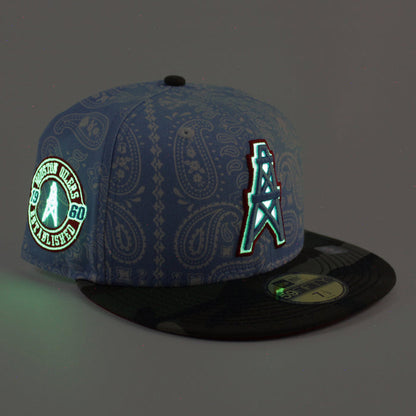 🚨PRE-ORDER🚨 HOUSTON OILERS New Era 59Fifty Fitted Hat (Sky Blue Paisley WoodLand Camo Red Under Brim) 07262023