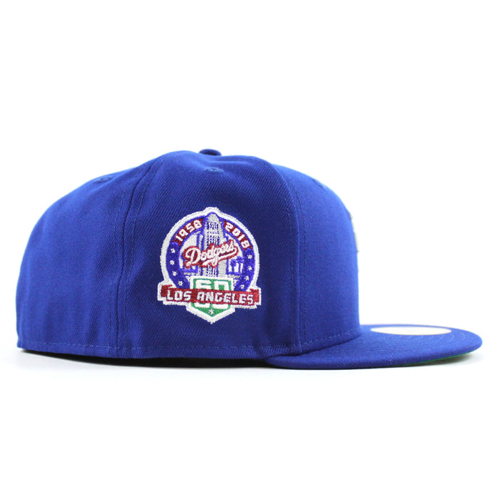 🚨PRE-ORDER🚨 Los Angeles Upside Down Dodgers 60th Anniversary New Era 59Fifty Fitted Hat (Royal Blue Green Under Brim)