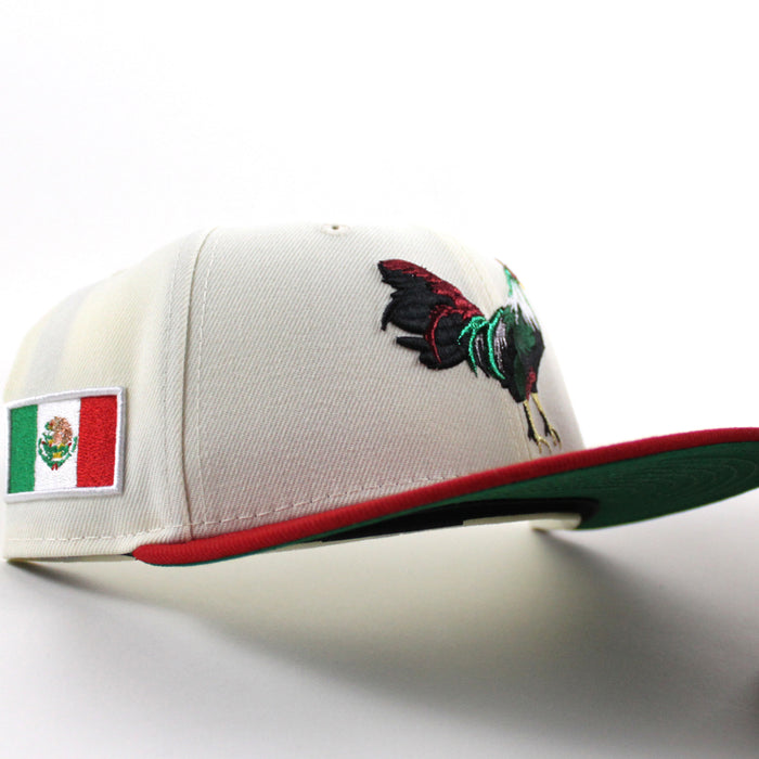 ROOSTER Mexico Flag New Era 59Fifty Fitted Hat (Chrome White Scarlet Red Green Under Brim)