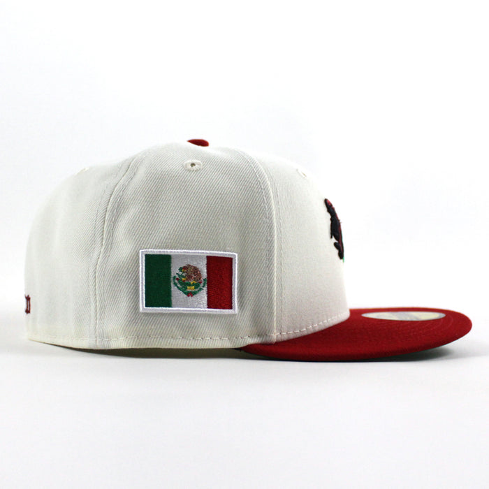 ROOSTER Mexico Flag New Era 59Fifty Fitted Hat (Chrome White Scarlet Red Green Under Brim)