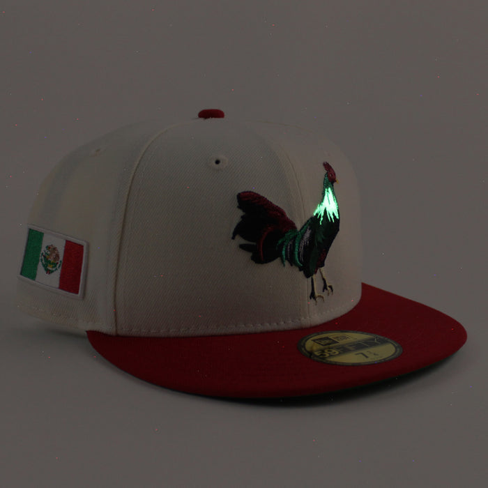 ROOSTER Mexico Flag New Era 59Fifty Fitted Hat (Chrome White Scarlet Red Green Under Brim)