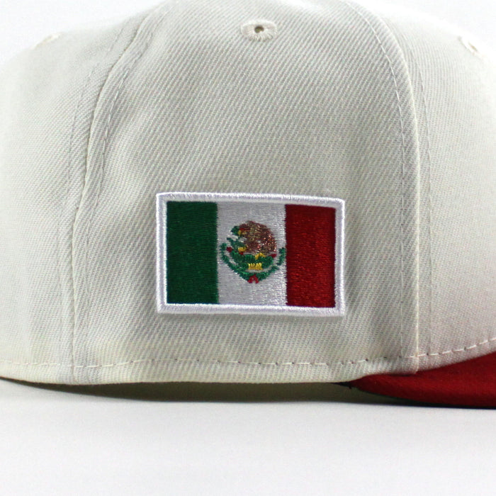 ROOSTER Mexico Flag New Era 59Fifty Fitted Hat (Chrome White Scarlet Red Green Under Brim)