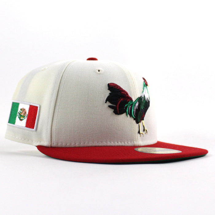 ROOSTER Mexico Flag New Era 59Fifty Fitted Hat (Chrome White Scarlet Red Green Under Brim)