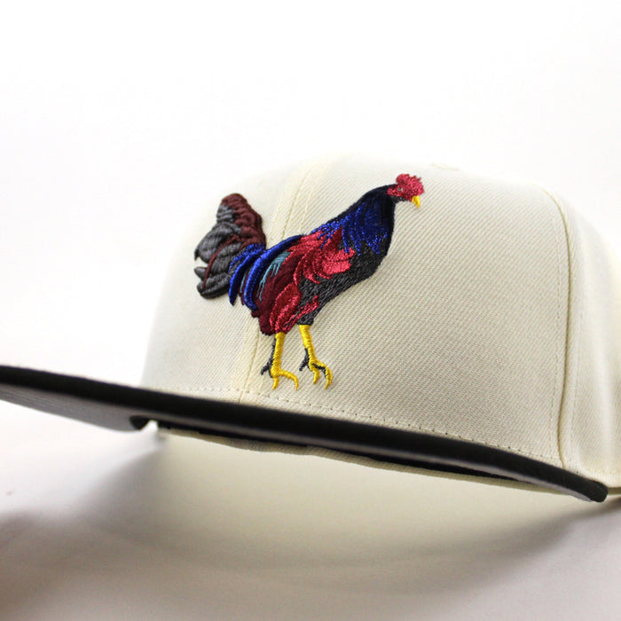 ROOSTER New Era 59Fifty Fitted Hat (CHROME WHITE Black Gray Under Brim)