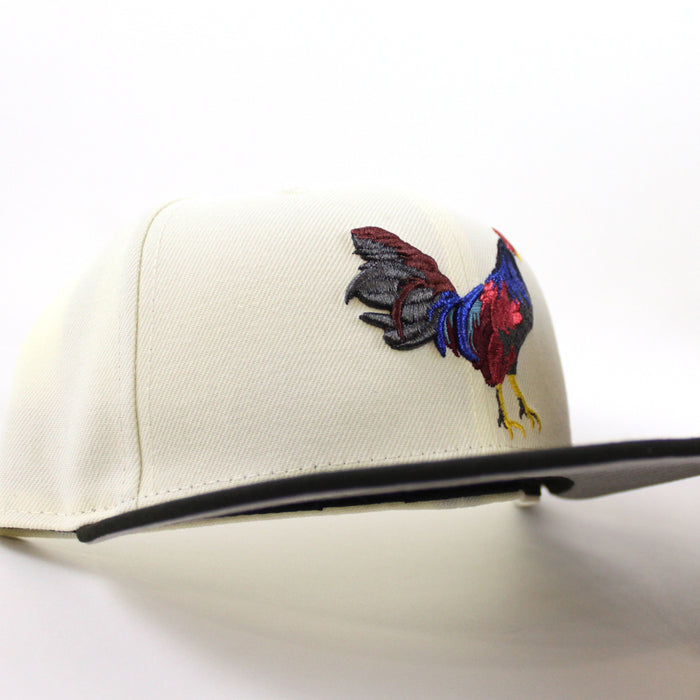 ROOSTER New Era 59Fifty Fitted Hat (CHROME WHITE Black Gray Under Brim)